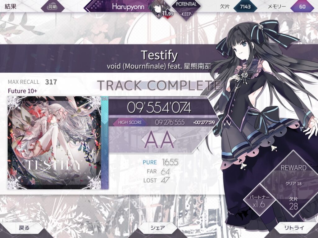 Testify(Future)のリザルト。
案の定ぼこぼこにされました。